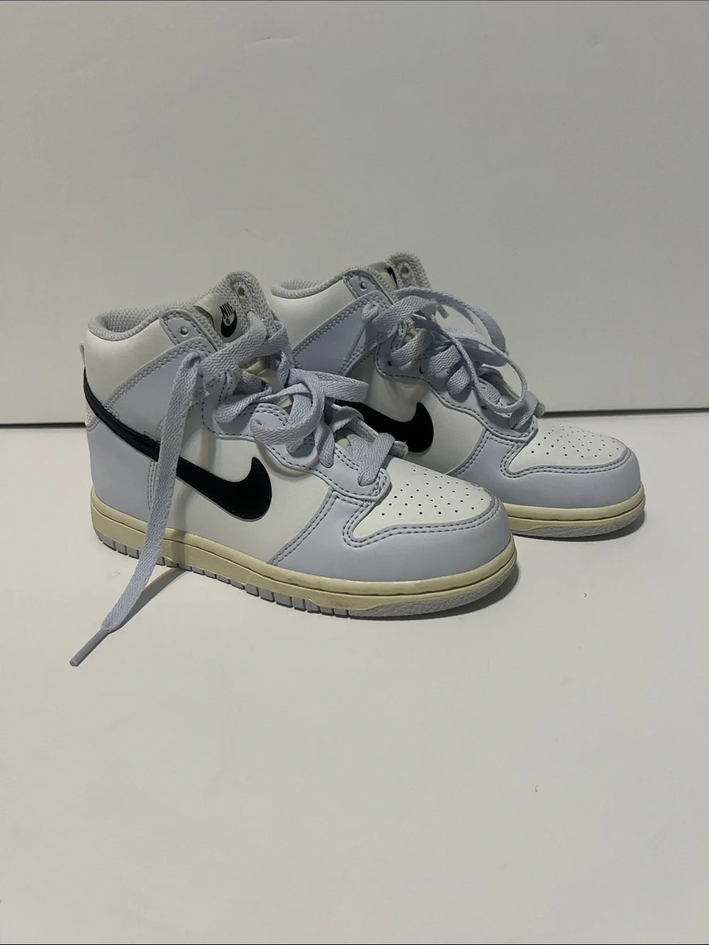 Nike Kids White and Black High-Top Sneakers with Light Gray Panels